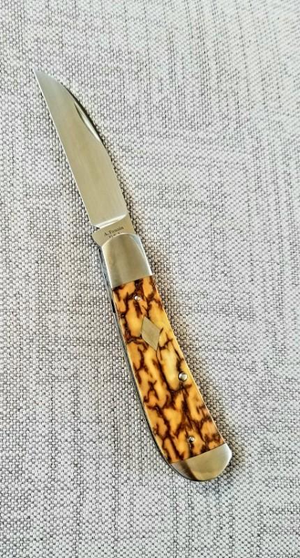 Andy Fannin Custom Mammoth Ivory Swayback Knife,,coa/slip, PM-154 ,4" closed  with my diamond shield