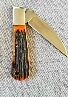 Jeff Pearce Custom Jigged Stag Bone Swayback Knife, New, Nitro V,4" closed coa pouch,Great Build 