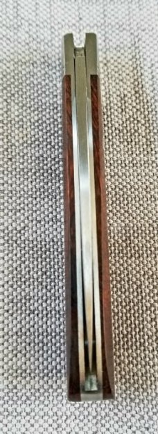 John Lloyd Custom Knife,Hollow Ground Wharnie,Swayback Ironwood Embellished,3.75