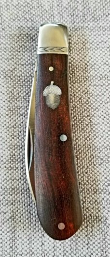 John Lloyd Custom Knife,Hollow Ground Wharnie,Swayback Ironwood Embellished,3.75