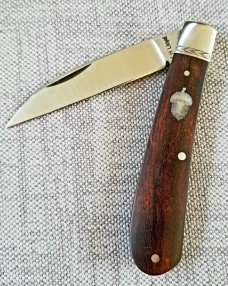John Lloyd Custom Knife,Hollow Ground Wharnie,Swayback Ironwood Embellished,3.75