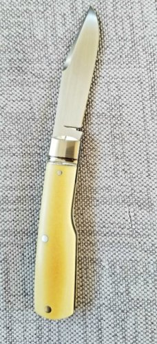 Jim Dunlap Custom Mini Gunstock Knife, 3 1/8", antique Westinghouse ivorite