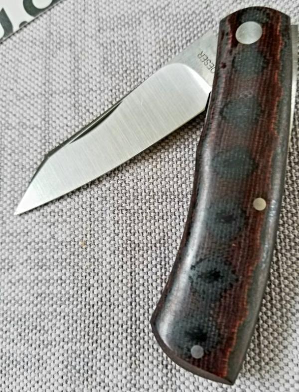 Jared Oeser Native Knife,Python Micarta and G-10, CPM-154, 3 5/8" closed,coa, spine of blade tapers