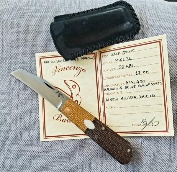Vincenzo Balistreri Custom Native Slipjoint knife 4" clsd , transit shield contrasting Micarta 