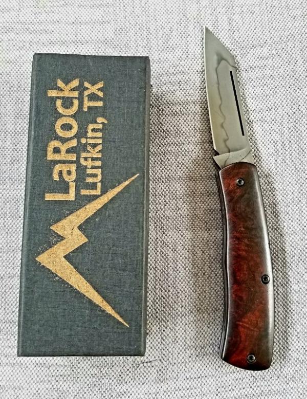LaRock Custom Native Knife, Desert  ironwood scales, screws no pins, 4" closed Hamon, W2, 4"