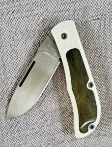 LaRock Custom Timberjack Jr. Knife, G10 and Camel Bone scales, 3.5"closed, AEB-L SS blade and spring