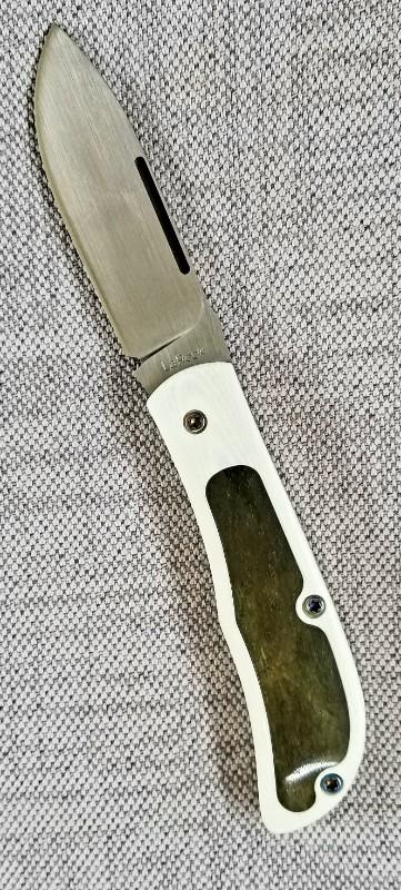 LaRock Custom Timberjack Jr. Knife, G10 and Camel Bone scales, 3.5"closed, AEB-L SS blade and spring