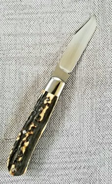 TA Davison Gentleman Jack Knife,NEW,3 3./8",Popcorn Sambar Stag, jeweled liners plus