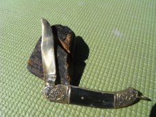 Vintage Ornate Gold Plated Folding Pocket Knife Horn Handles 