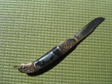 Vintage Ornate Gold Plated Folding Pocket Knife Horn Handles 