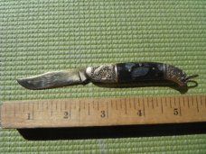 Vintage Ornate Gold Plated Folding Pocket Knife Horn Handles 