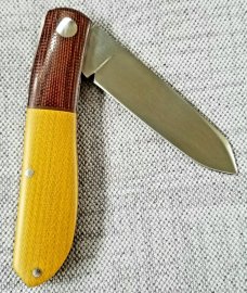 Birdvis Unique Spear Dogleg Knife, 4", Contrasting Micarta box,no coa I can't find it,its on Instag 
