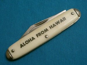 VINTAGE USA TOURIST TOURISM HAWAII AD ADVERTISING FOLDING POCKET JACK PEN KNIFE KNIVES OLD