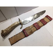 HUGE VINTAGE BENCHMADE 13" BOWIE KNIFE - Staghorn Handle & Leather Sheath - One Of A Kind