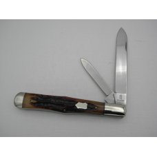 Queen Cutlery 5 3/8" slim coke bottle, carved amber stag bone handles: 2009,