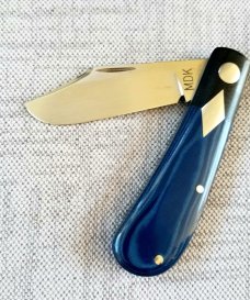 Michael du Pleesis Mini Lanny Clip,3.5" blue linen and black micarta and N690,coa pouch, dble shield