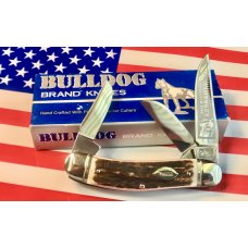 Vintage Bulldog Brand 3 Blade Kentucky Tobacco King Blade Etch w Great Deer Stag Handles