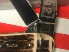 Vintage Bulldog Brand 3 Blade Kentucky Tobacco King Blade Etch w/ Great Deer Stag Handles