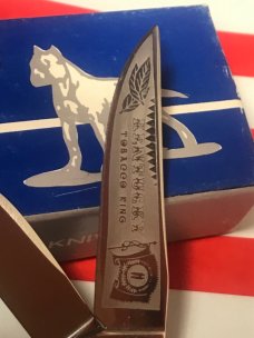 Vintage Bulldog Brand 3 Blade Kentucky Tobacco King Blade Etch w/ Great Deer Stag Handles