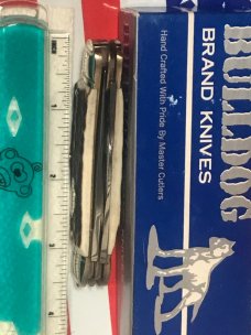 Vintage Bulldog Brand 3 Blade Kentucky Tobacco King Blade Etch w/ Great Deer Stag Handles