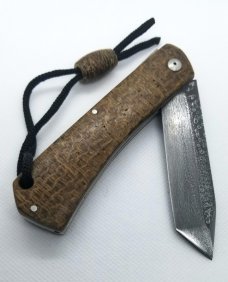 Tim LaCombre customs Damascus Tanto 4.5"..Beanbag Micarta with true Tanto gri.another great SA maker