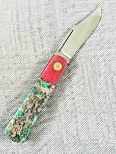 Vincenzo Balistreri Custom Barlow 3.625" clsd, Liracarta, ole Italian money, red burlap bolsters 