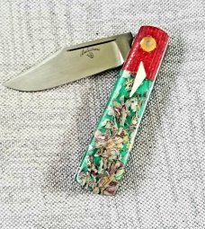 Vincenzo Balistreri Custom Barlow 3.625" clsd, Liracarta, ole Italian money, red burlap bolsters 