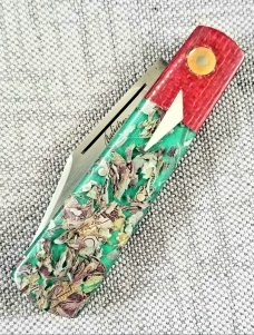 Vincenzo Balistreri Custom Barlow 3.625" clsd, Liracarta, ole Italian money, red burlap bolsters 