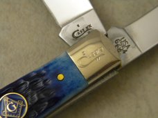 Case XX USA 2 Dot "In Search for More Light" Blue Bone Masonic Trapper Knife 