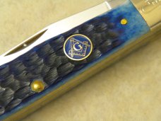 Case XX USA 2 Dot "In Search for More Light" Blue Bone Masonic Trapper Knife 