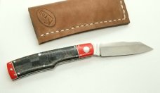 K'roo Custom Micarta Native Knife, NEW,W/ slip, 4" closed Red and black micarta with filework 