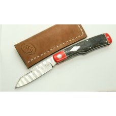 K'roo Custom Micarta Native Knife, NEW,W/ slip, 4" closed Red and black micarta with filework