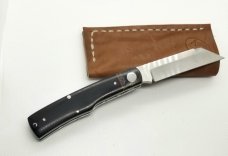 K'roo Custom Micarta Mac Knife, NEW,W/ slip,  3.5" closed blanket and black micarta with filework 