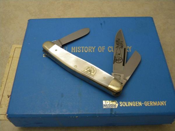 Edge Mark Solingen Germany History of Cutlery Knife Grinding Pearl Stockman Knife in Box