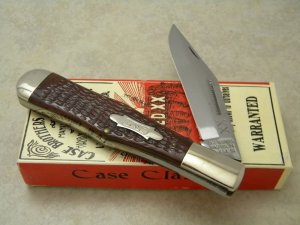 Case Classic 1990 Dark Brown Bone Bomb Shield 61050 SAB Coke Bottle Folding Hunter Knife in Box