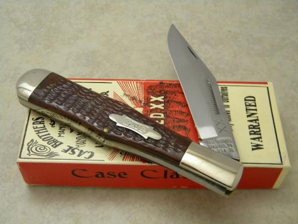 Case Classic 1990 Dark Brown Bone Bomb Shield 61050 SAB Coke Bottle Folding Hunter Knife in Box