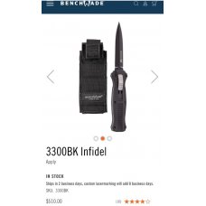 Benchmade Infidel Dagger OTF Automatic Knife (WITH BOX)(3.91" Black) 3300BK