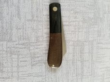 LaRock Custom Sway back Knife, Burlap Micarta, black Bolsters and Hamon, W2, 4"