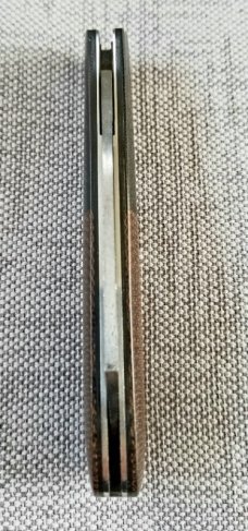 LaRock Custom Sway back Knife, Burlap Micarta, black Bolsters and Hamon, W2, 4"