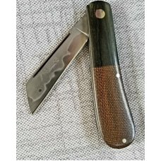 LaRock Custom Sway back Knife, Burlap Micarta, black Bolsters and Hamon, W2, 4"