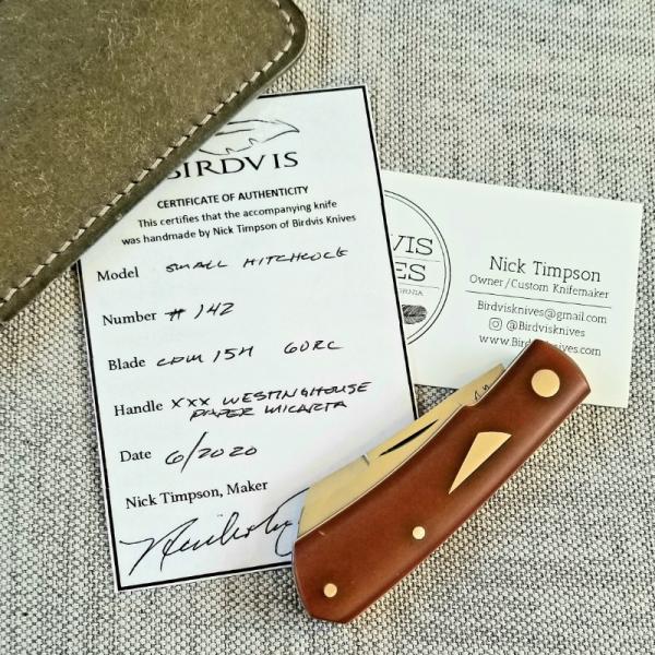 Birdvis Custom Hitchcock pattern,Westy Micarta, G10 liners,CPM-154, 3.625" ,6/2020 one of the first