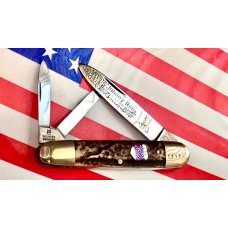 Vintage Kissing Crane Johnny Reb Civil War Whittler w Great Deer Stag Handles Rebel Flag Shield