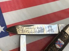 Vintage Kissing Crane  Johnny Reb Civil War Whittler w/ Great Deer Stag Handles +Rebel Flag Shield