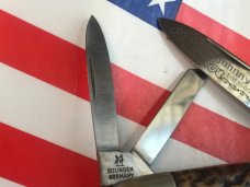 Vintage Kissing Crane  Johnny Reb Civil War Whittler w/ Great Deer Stag Handles +Rebel Flag Shield