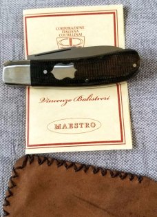 Vincenzo Balistreri Custom Trapper, 3.75" clsd c70 blade, that carbon like 1095, od micarta