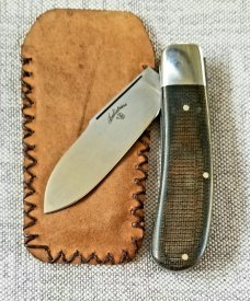 Vincenzo Balistreri Custom Trapper, 3.75" clsd c70 blade, that carbon like 1095, od micarta