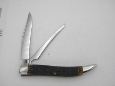 Queen Cutlery #19 Folding Fish Knife: 5” closed, 1947,  Big “Q ” tang stamp, Rogers bone handles