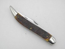 Queen Cutlery #19 Folding Fish Knife: 5” closed, 1947,  Big “Q ” tang stamp, Rogers bone handles