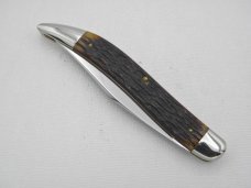Queen Cutlery #19 Folding Fish Knife: 5” closed, 1947,  Big “Q ” tang stamp, Rogers bone handles