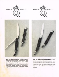 Queen Cutlery #19 Folding Fish Knife: 5” closed, 1947,  Big “Q ” tang stamp, Rogers bone handles